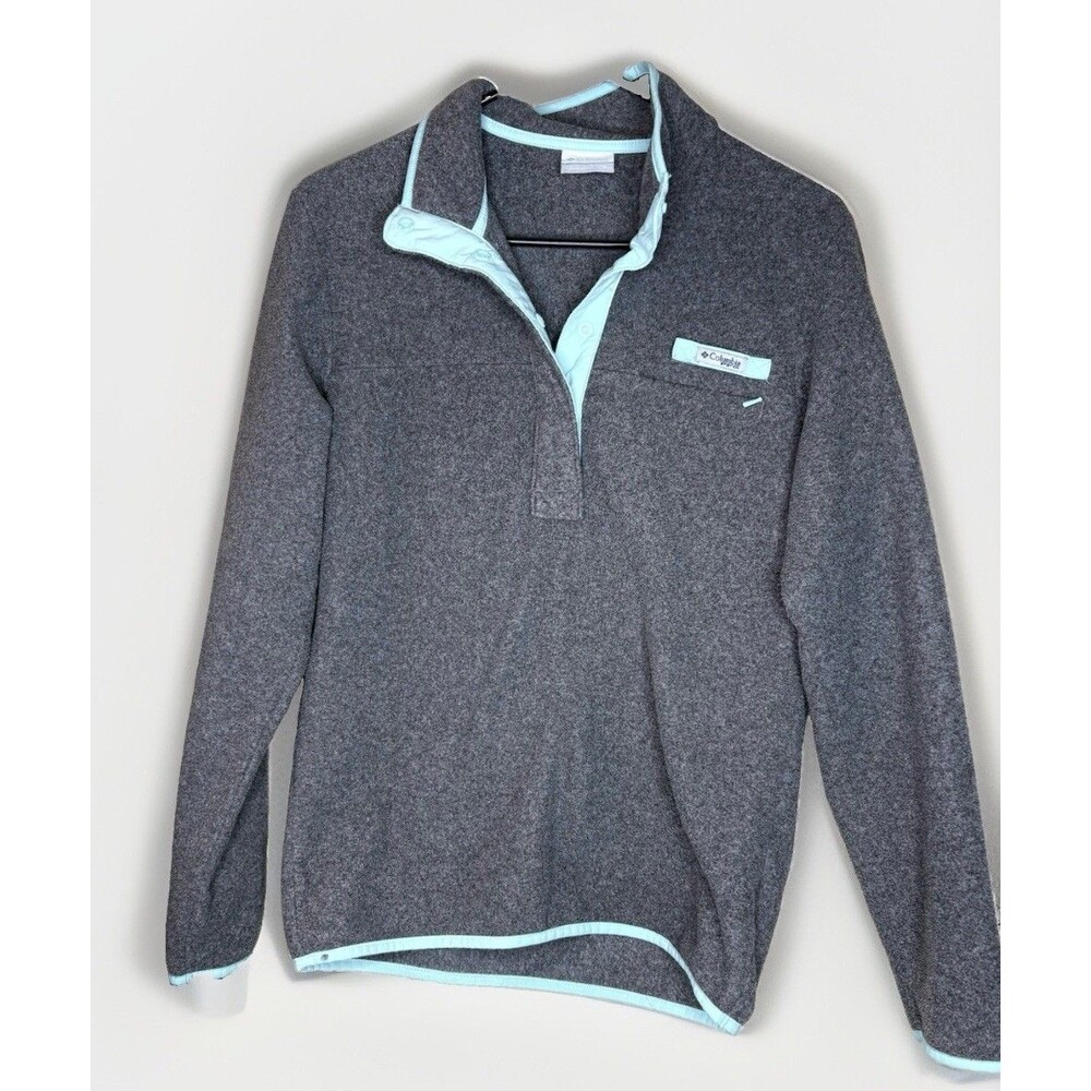 Columbia PFG Harborside Fleece Pullover Womens L Large 1/4 Snap Grey Teal